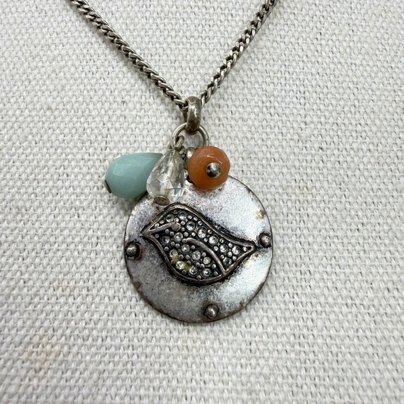 Fossil Jewelry - FOSSIL Bird‎ Charm Necklace Silver Tone Dangle Key Lock Pendant Whimsy
